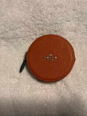 Coach Round Leather Coin Pouch in Orange